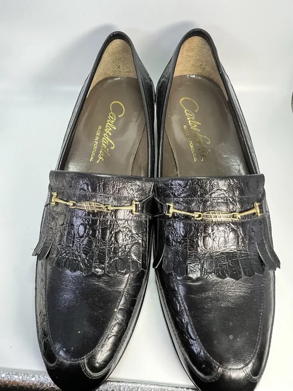 Carlos Santos Black Loafer Mens Leather Dress Shoes Size 8 Made In Portugal 3442